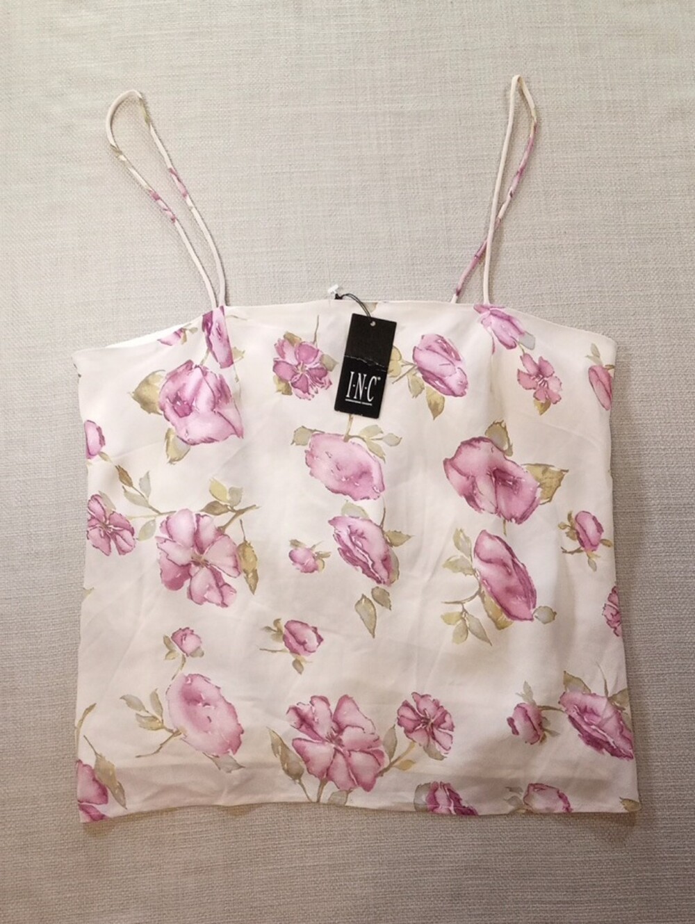 INC International Concepts White Cami Top with Pink Floral Print